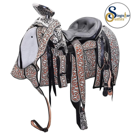 Montura charra Mexicana negra cantina cuadrada SO-WD1050 Mexican Charro Horse Saddle