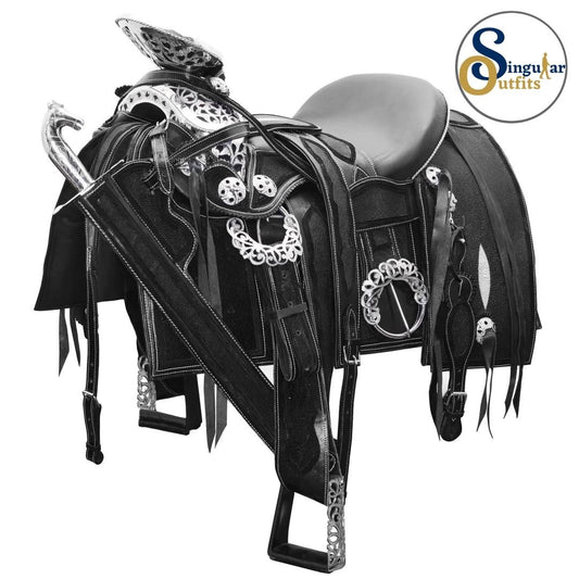 Montura charra Mexicana negra cantina cuadrada SO-WD1055 Mexican Charro Horse Saddle