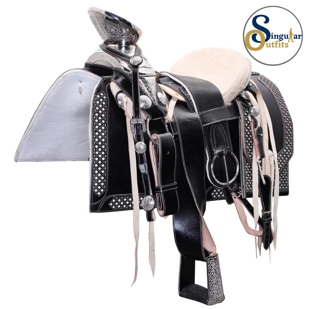 Montura charra Mexicana negra cantina cuadrada SO-WD1057 Mexican Charro Horse Saddle