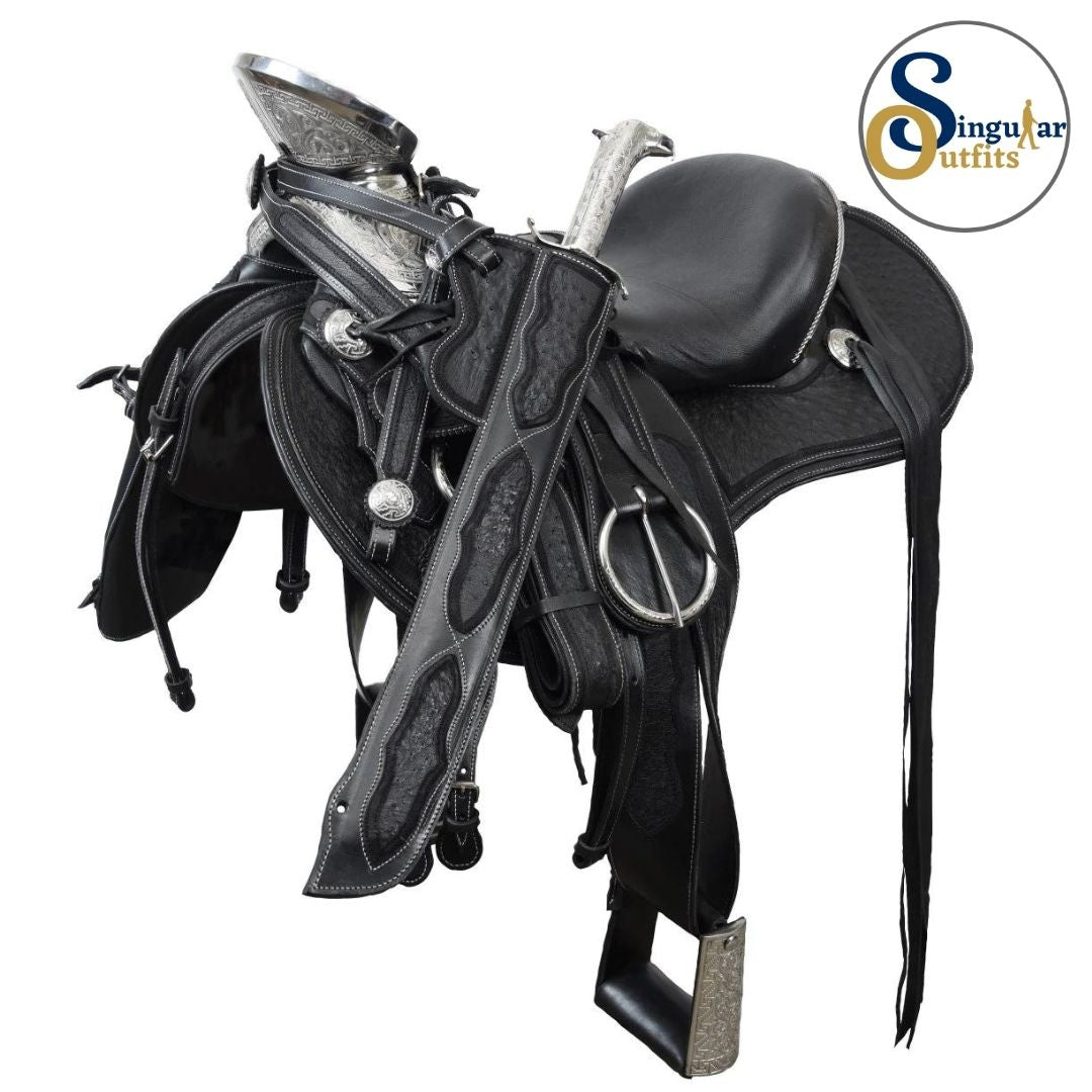 Montura charra Mexicana negra cola de pato SO-WD1047 Mexican Charro Horse Saddle