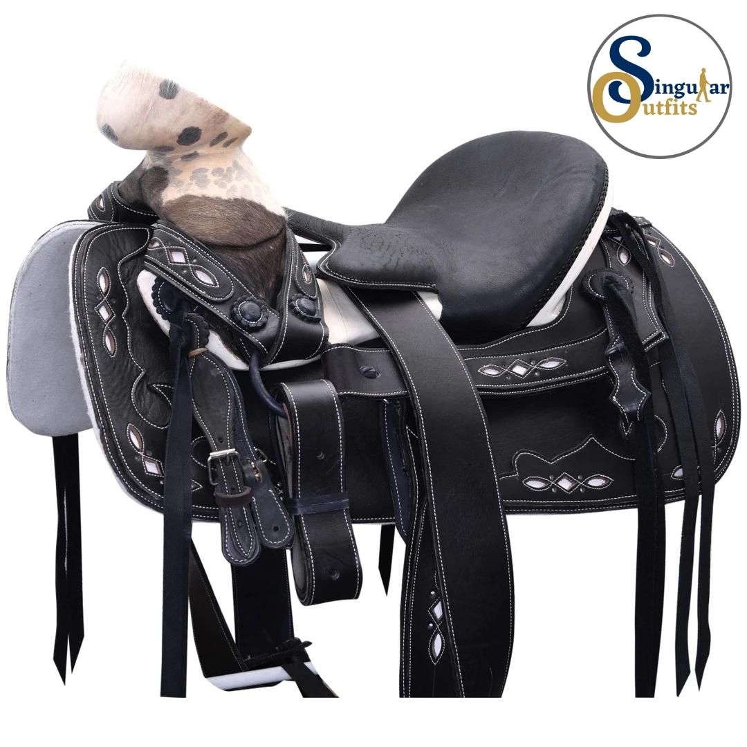 Montura charra Mexicana negro basto redondo SO-WD1067 Mexican Charro Horse Saddle