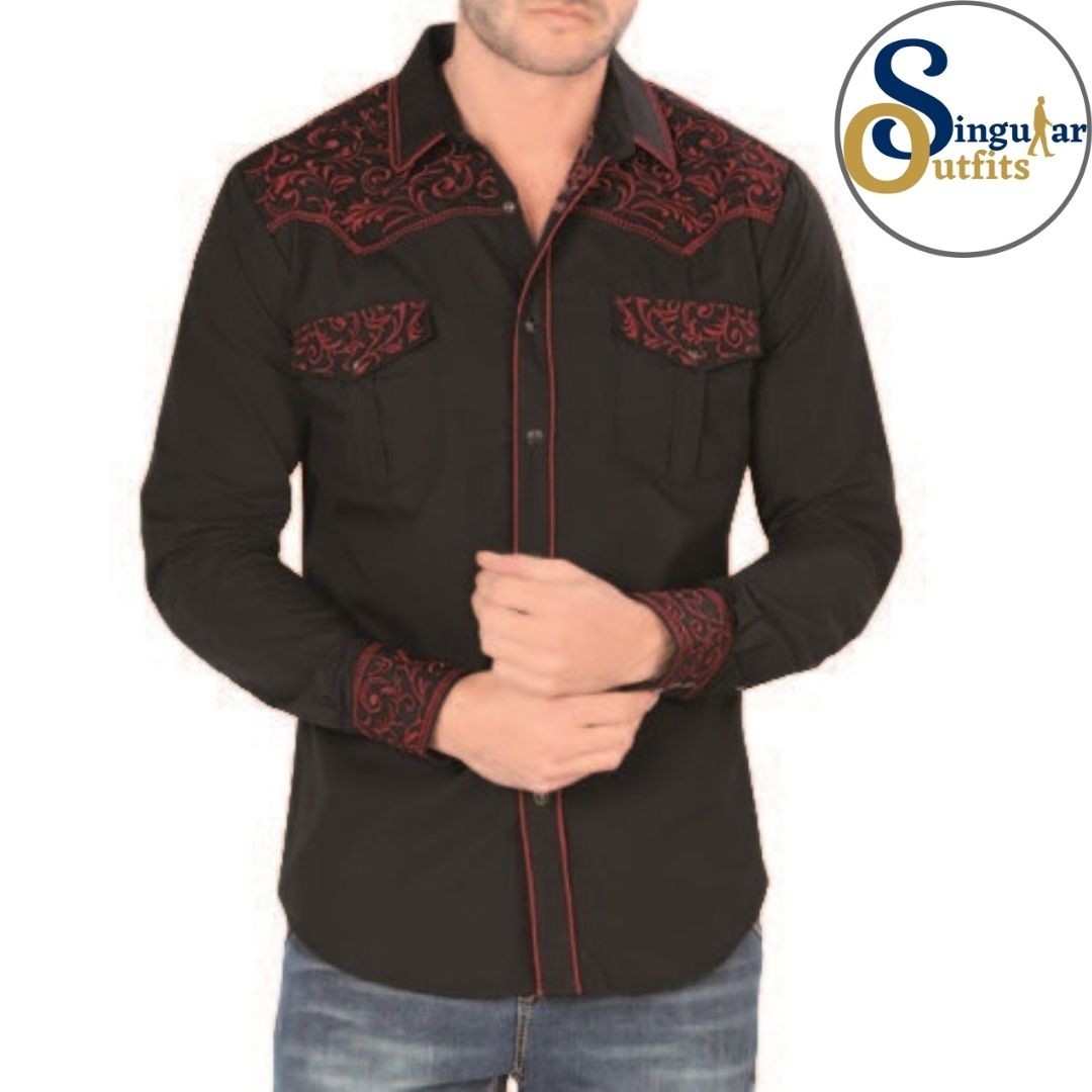 SO-VA3522 Camisa vaquera bordada color negro Singular Outfits embroidered cowboy and western shirt black