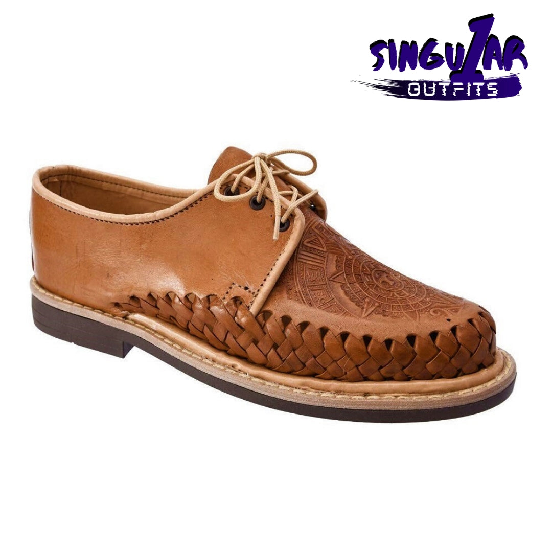 TM-31292 Zapatos Tejidos Mexicanos de hombres grabado calendario azteca Huaraches mens Mexican handwoven shoes Singular Outfits