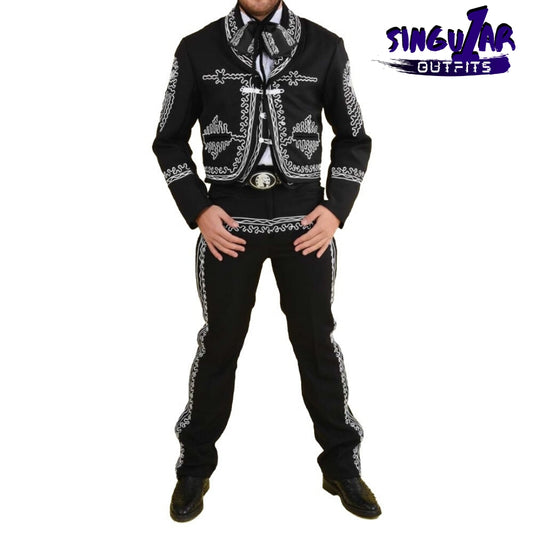 TM-72127 Black Soutache Traje Charro Hombre Men's Charro Suit Singular Outfits