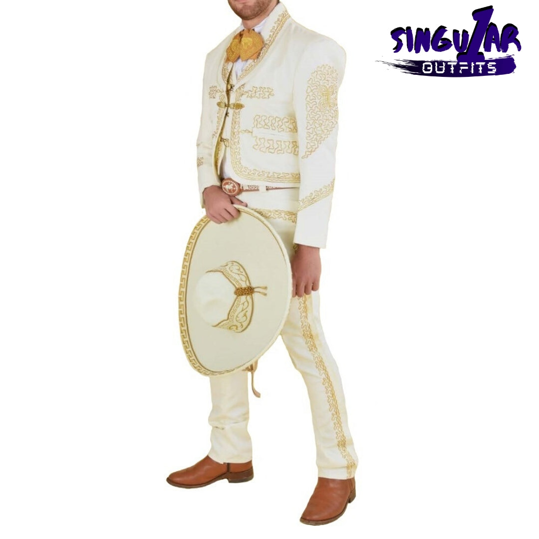 TM-72140 Beige-Gold Soutache Traje Charro hombre mens charro suit Singular Outfits