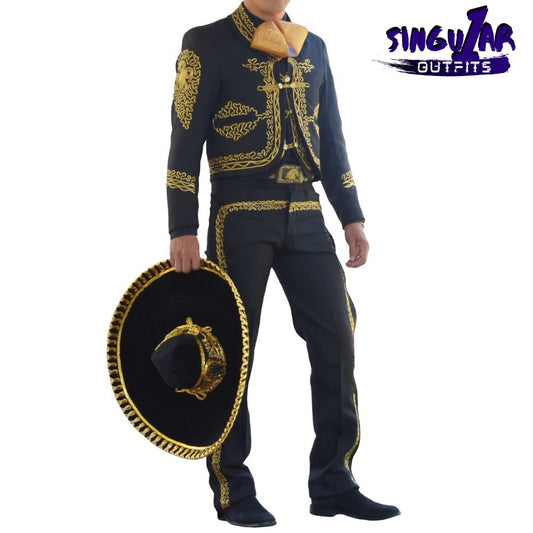 TM-72141 Black-Gold Soutache Traje Charro hombre mens charro suit Singular Outfits