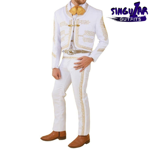 TM-72143 White-Gold Soutache Traje Charro hombre mens charro suit Singular Outfits