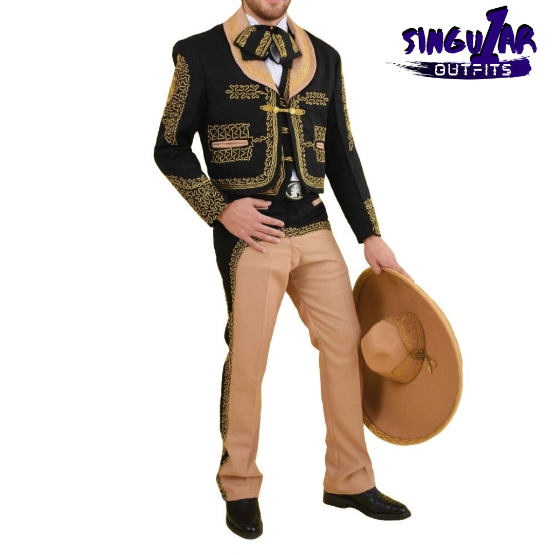 TM-72146 Black-Khaki-oro Soutache Traje Charro hombre mens charro suit Singular Outfits