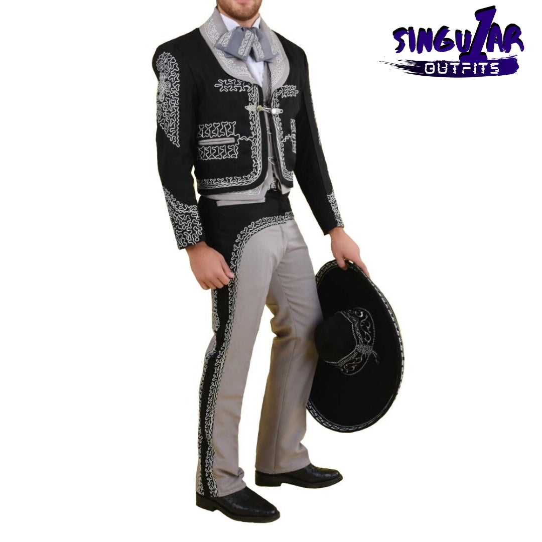 TM-72147 Black-Grey Soutache Traje Charro hombre mens charro suit Singular Outfits